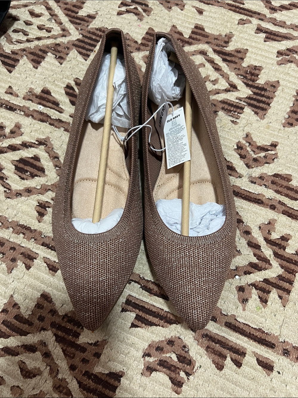Old Navy Pointed Toe Tan Sparkle Flats
